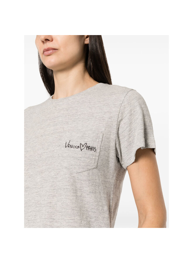 T-shirt with Embroidered Pocket in Heather Grey
