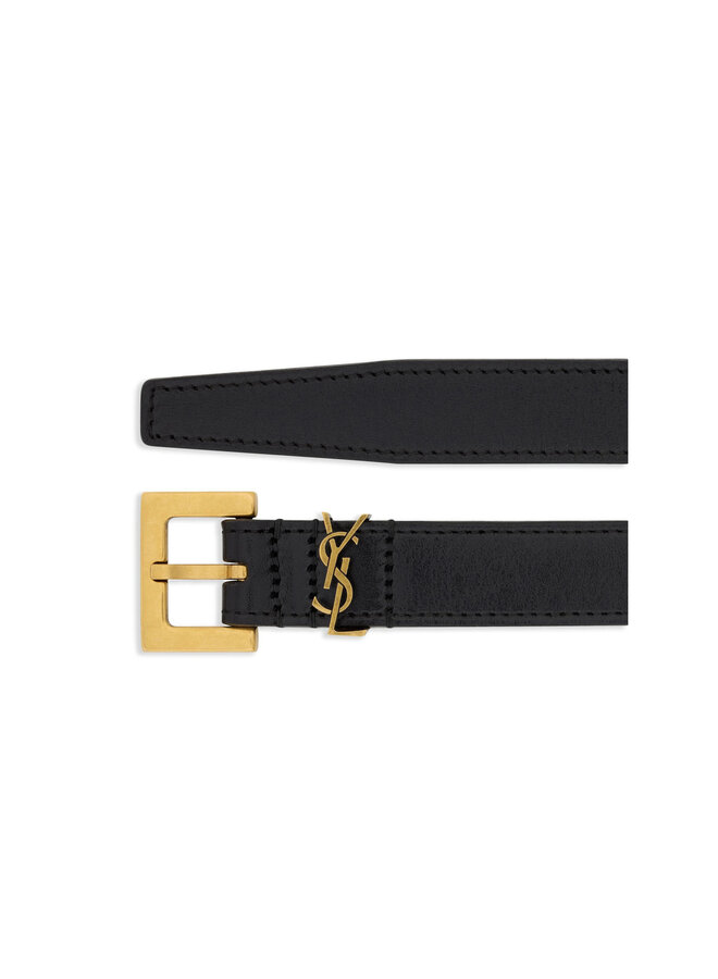 Cassandre Thin Logo Belt in Black/Gold