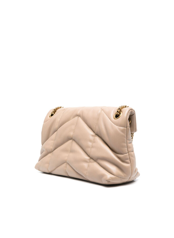Loulou Puffer Small Shoulder Bag in Dark Beige/Gold