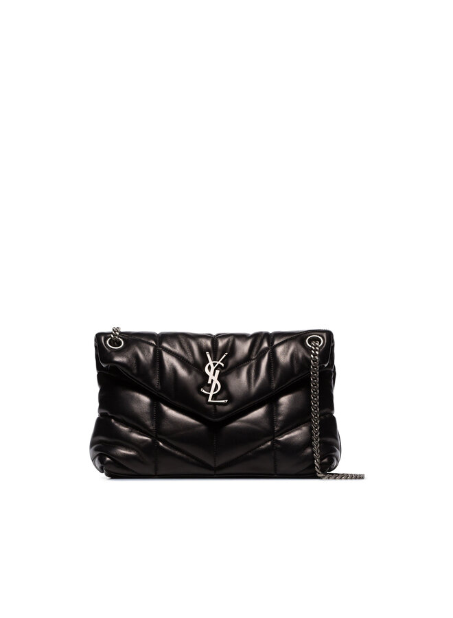 Loulou Puffer Small Shoulder Bag in Black/Silver