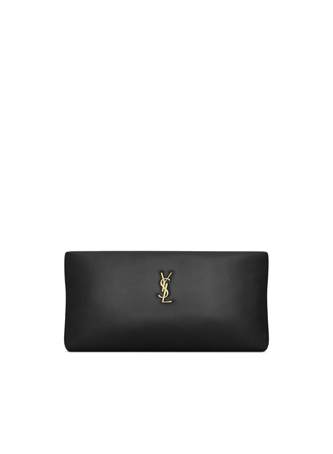 Logo Plaque Zipped Pouch in Black/Gold
