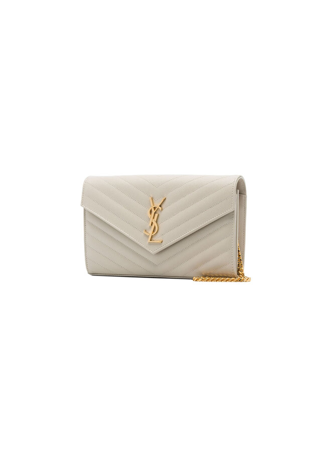 Monogram Chain Wallet Crossbody Bag in White/Gold