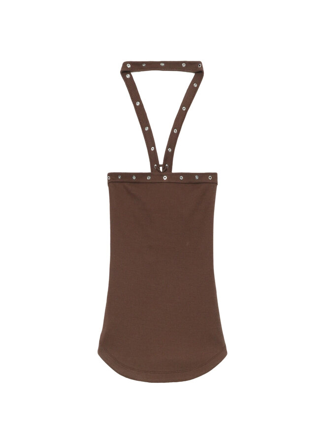 Tank Top with Eyelet-Detail in Brown