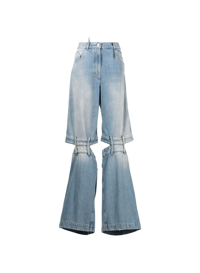 Ashton Mid Rise Wide Leg Cut-Out Jeans in Light Blue