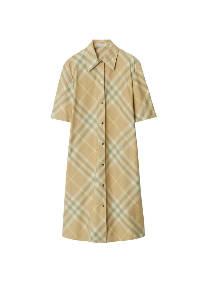 Short Sleeve Shirt Dress in Vintage Check in Beige