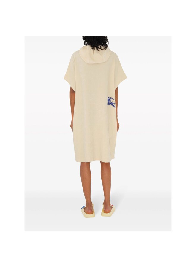 Towelling Hooded Short Sleeve Dress in Beige