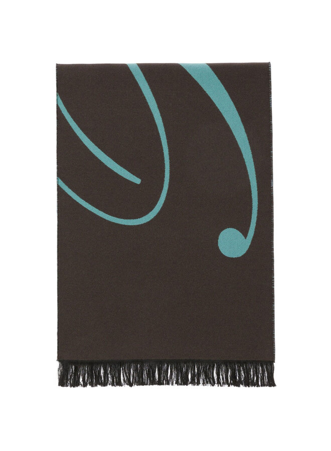 Logo Intarsia Knit Scarf in Brown/Aqua