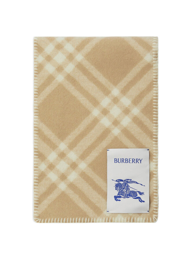 Logo Patch Checked Scarf in Beige