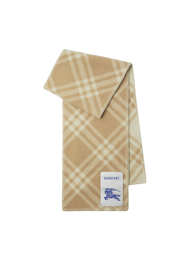 Logo Patch Checked Scarf in Beige