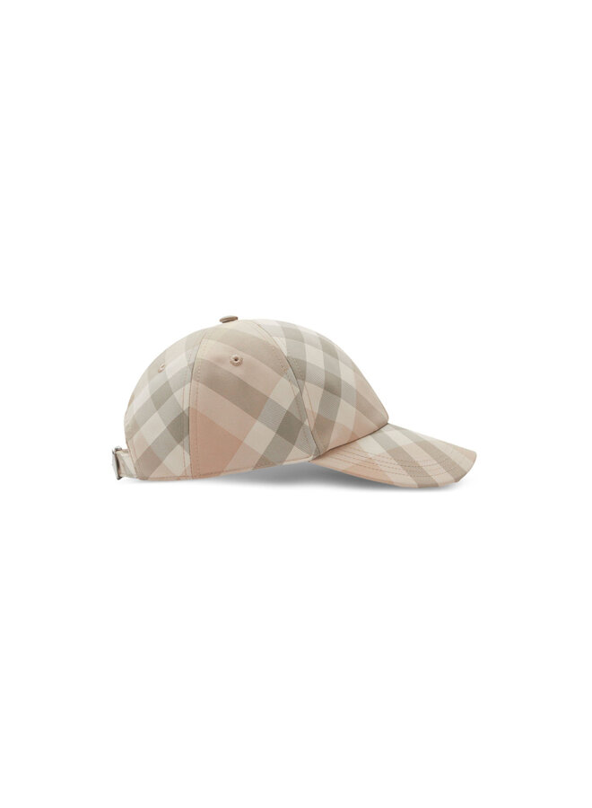 Baseball Cap in Check Pattern in Beige