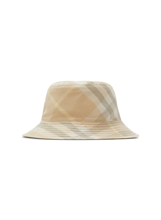 Reversible Bucket Hat in Check Pattern in Beige