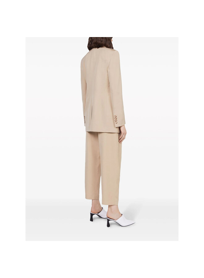 Cropped Pleated Tailored Pants in Beige