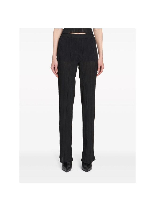 Straight Leg Plissé-Effect Pants in Black