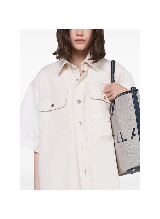 Utility Short-Sleeve Denim Shirt in White