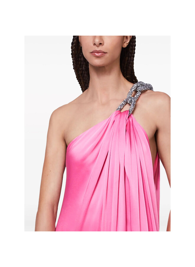 Crystal Embellished Gown in Bright Pink