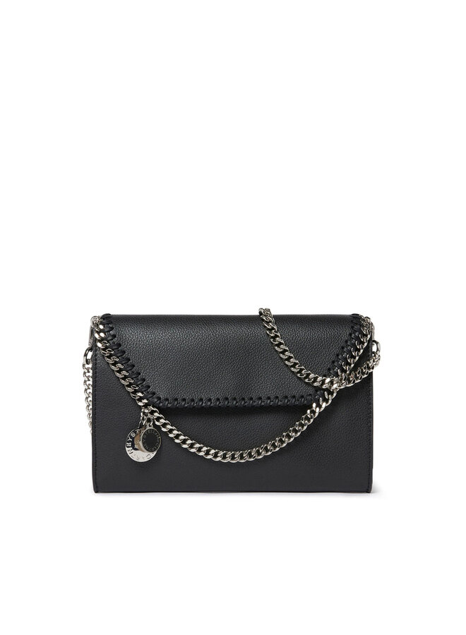 Falabella Logo Charm Crossbody Flap Bag in Black