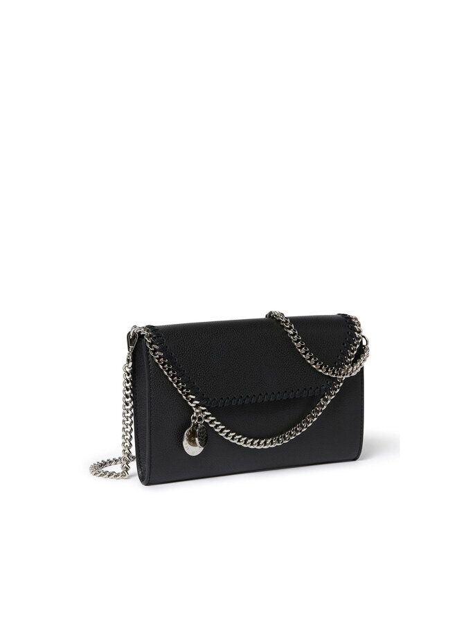 Falabella Logo Charm Crossbody Flap Bag in Black