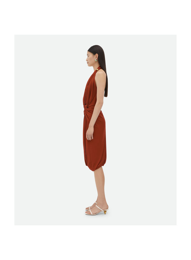 Knee Length Drape Dress in Burnt Orange