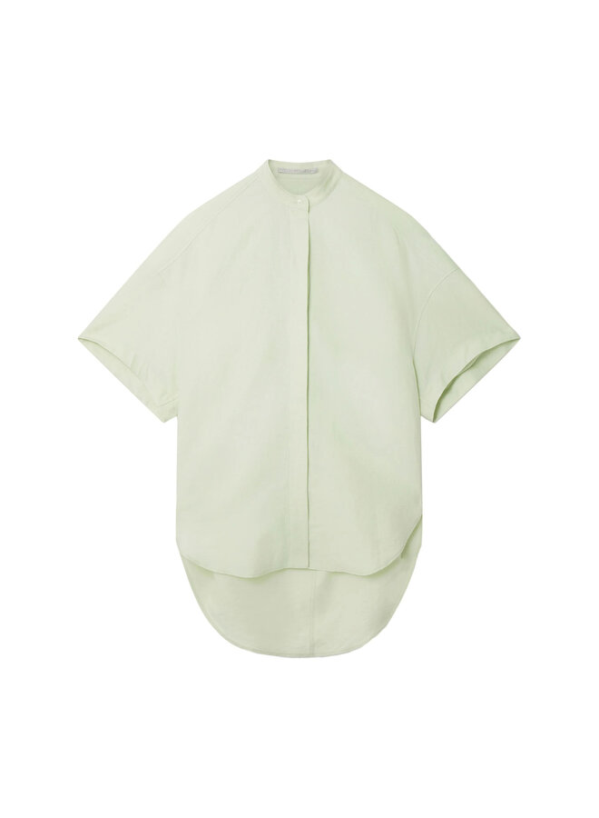 Short Sleeve Collarless Shirt in Light Mint
