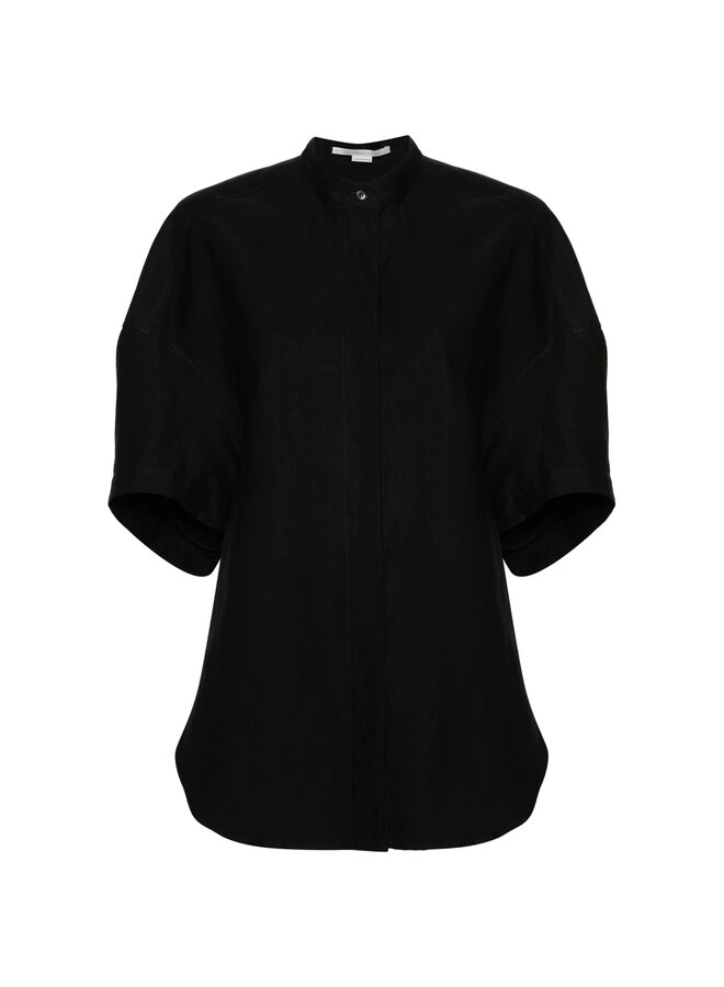 Short Sleeve Collarless Shirt in Black