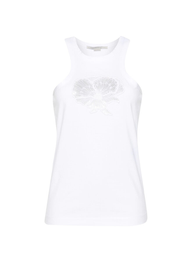 Floral Embroidered Tank Top in Pure White