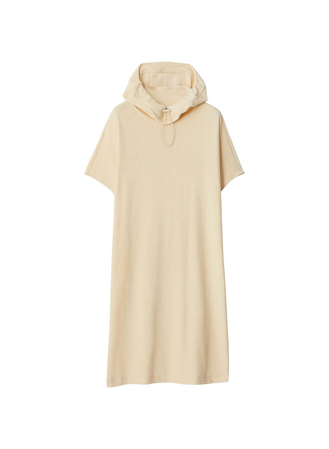 Towelling Hooded Short Sleeve Dress in Beige