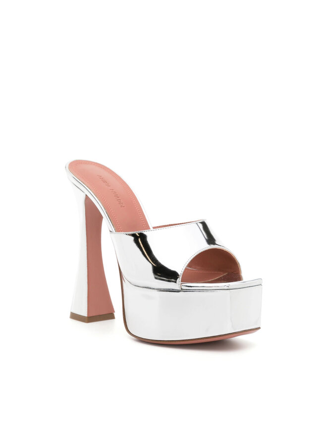 Dalida High Heel Platform Mules in Silver