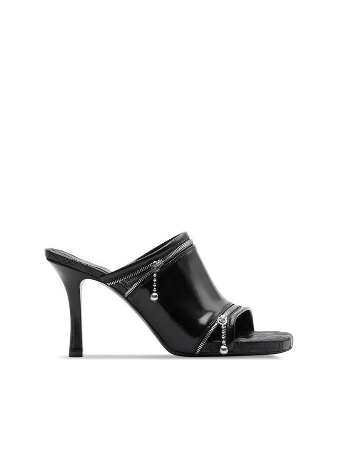 Peep High Heel Mules in Black