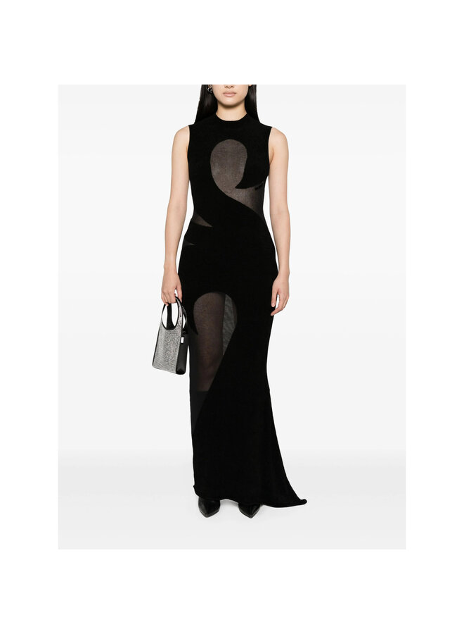 Maxi Sheer Panelled  Dress in Black