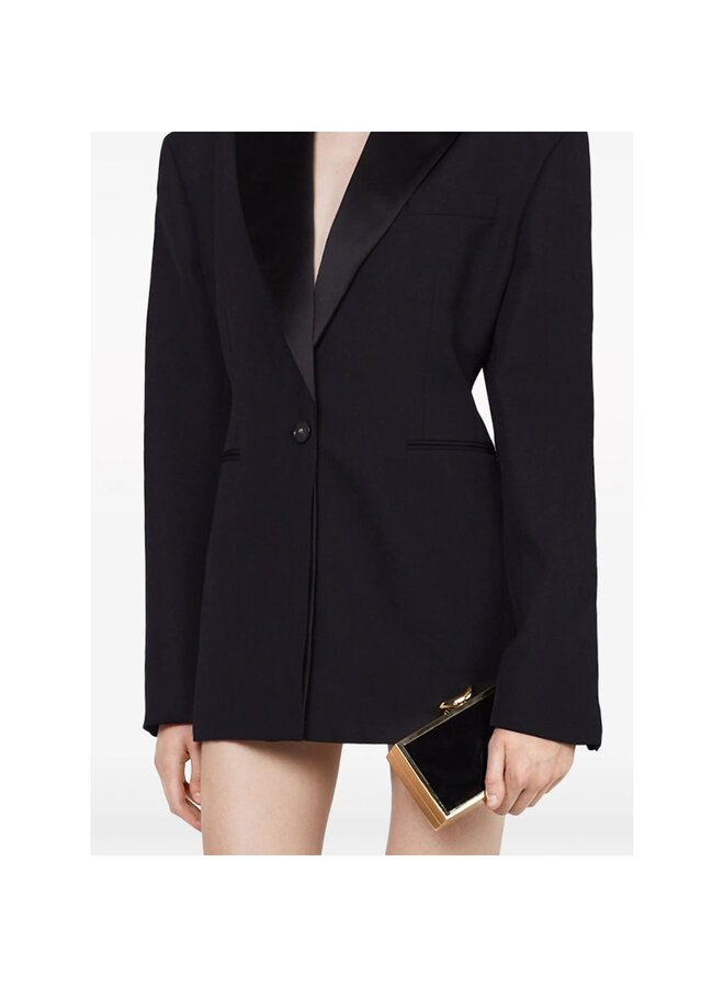 Single Breasted Blazer Tuxedo Jacket in Black