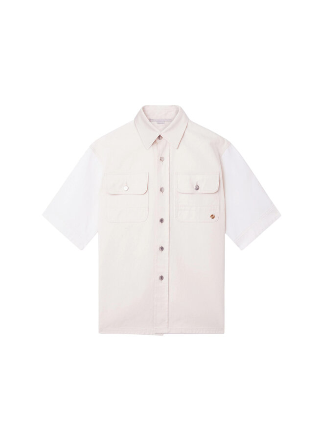 Utility Short-Sleeve Denim Shirt in White