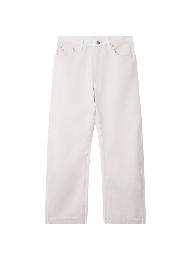 Two-Tone High Waisted Cropped Pants in White/Ecru