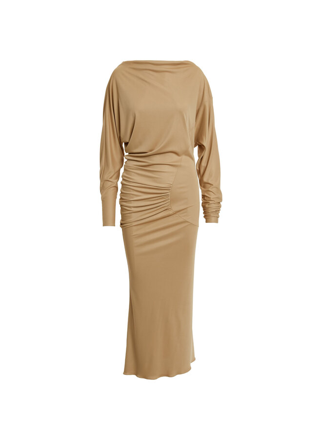 Ruched Maxi Dress in Sand Beige