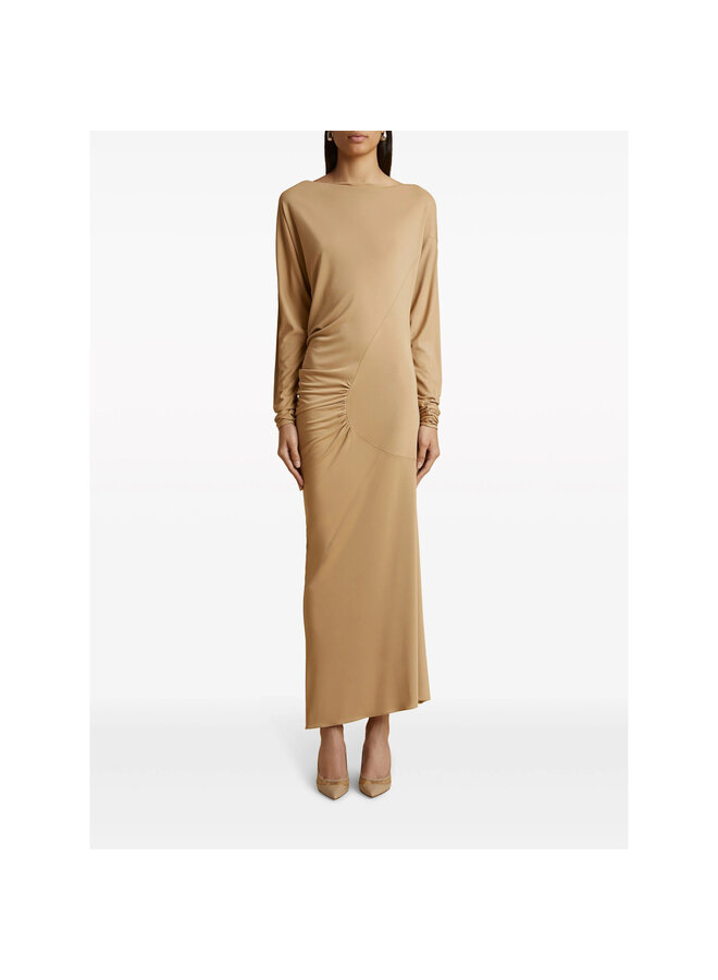 Ruched Maxi Dress in Sand Beige