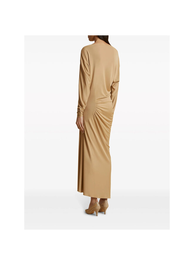 Ruched Maxi Dress in Sand Beige