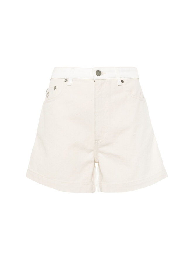 Two-Tone Denim Shorts in White/Ecru