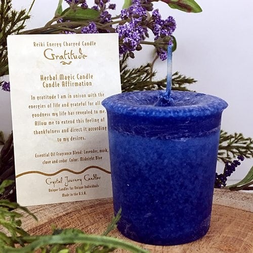 VOTIVE  CANDLE-  GRATITUDE  (NAVY BLUE)