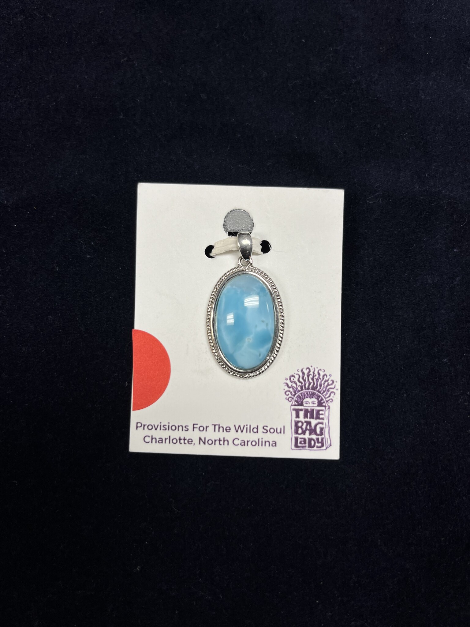 PENDANT LARIMAR OVAL ROPE SETTING STERLING SILVER