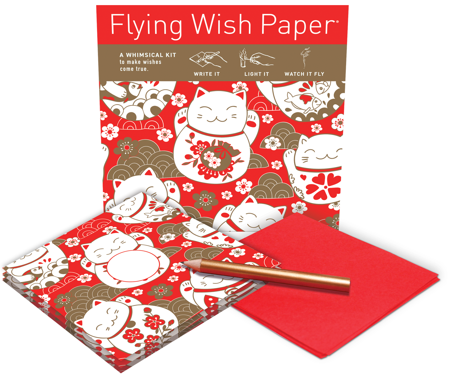 FLYING WISH PAPER MINI KIT W/ 15 WISHES & ACCESSORIES, LUCKY CATS
