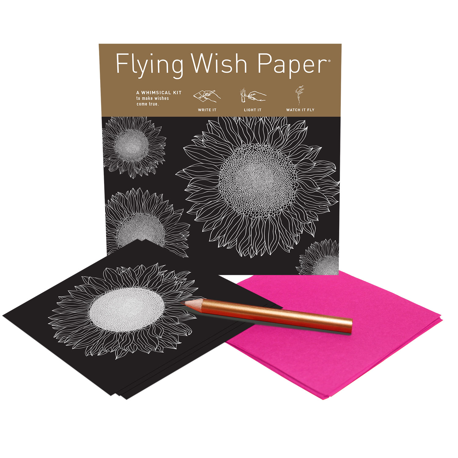 FLYING WISH PAPER MINI KIT W/ 15 WISHES & ACCESSORIES, SUNFLOWERS