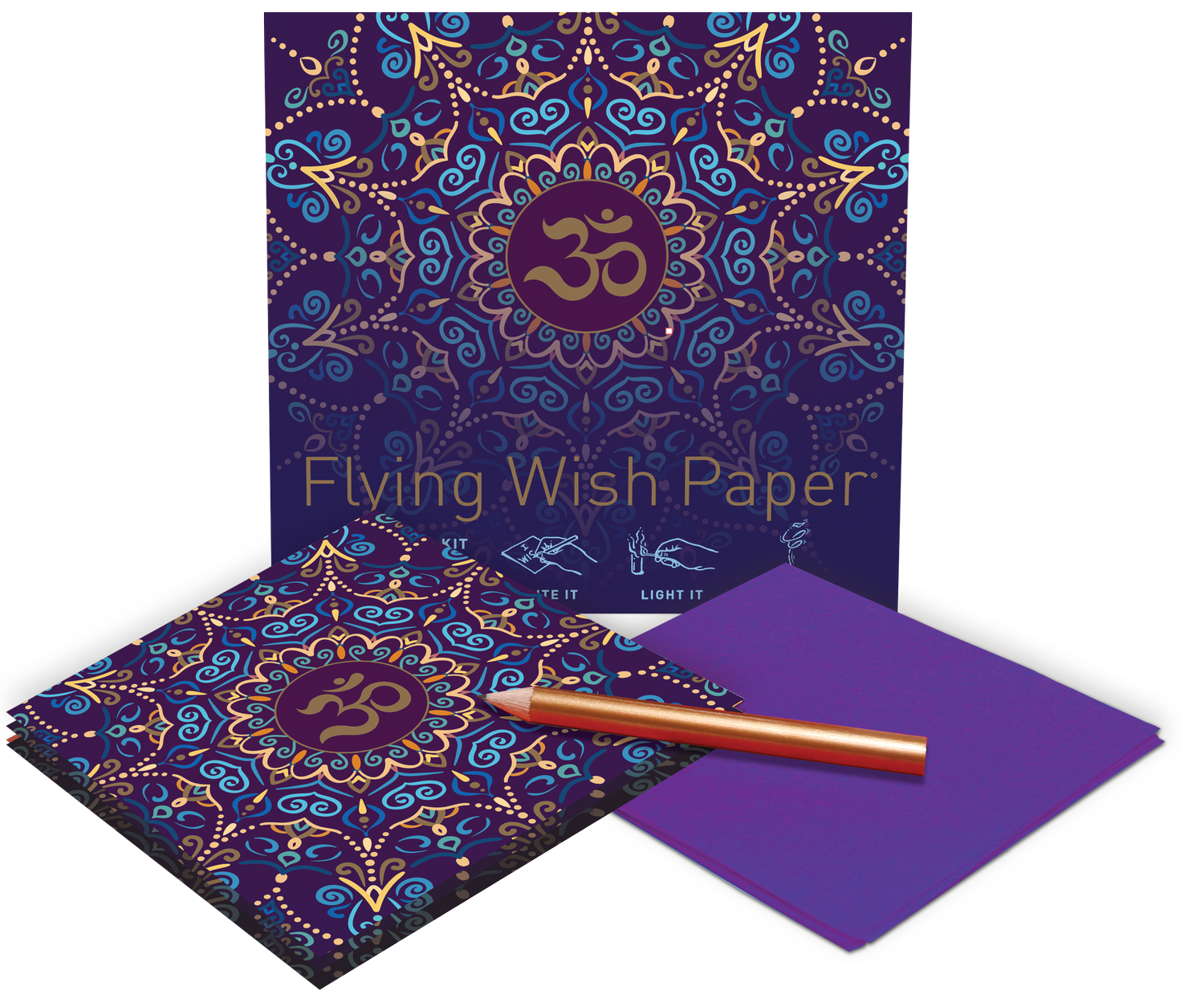 FLYING WISH PAPER MINI KIT W/ 15 WISHES & ACCESSORIES, PURPLE OM
