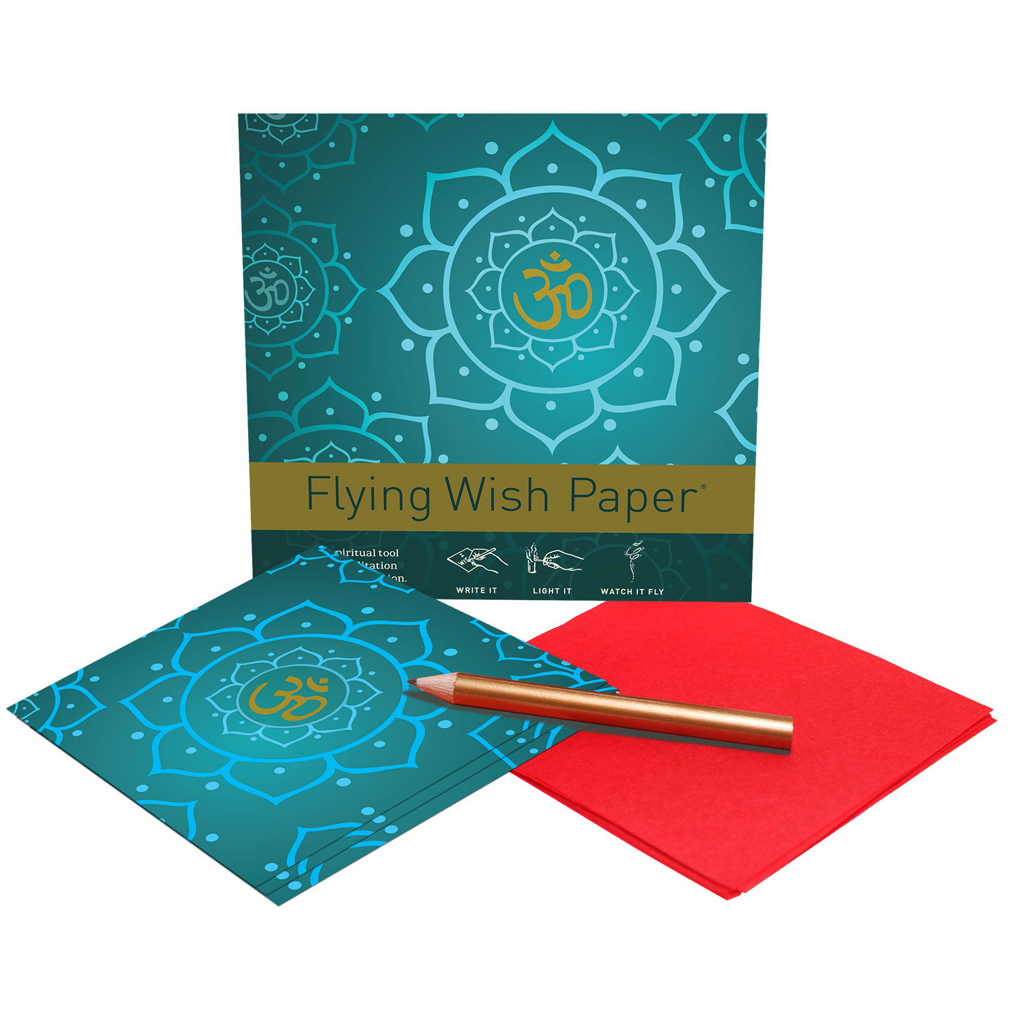 FLYING WISH PAPER MINI KIT W/ 15 WISHES & ACCESSORIES, GOLDEN OM