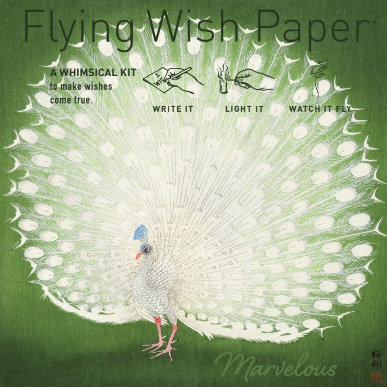 KIT FLYING WISH PAPER MINI KIT W/ 15 WISHES & ACCESSORIES, PEACOCK