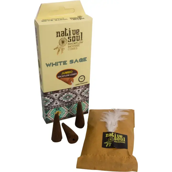 NATIVE SOUL WHITE SAGE BACKFLOW INCENSE CONES (6 JUMBO CONES)