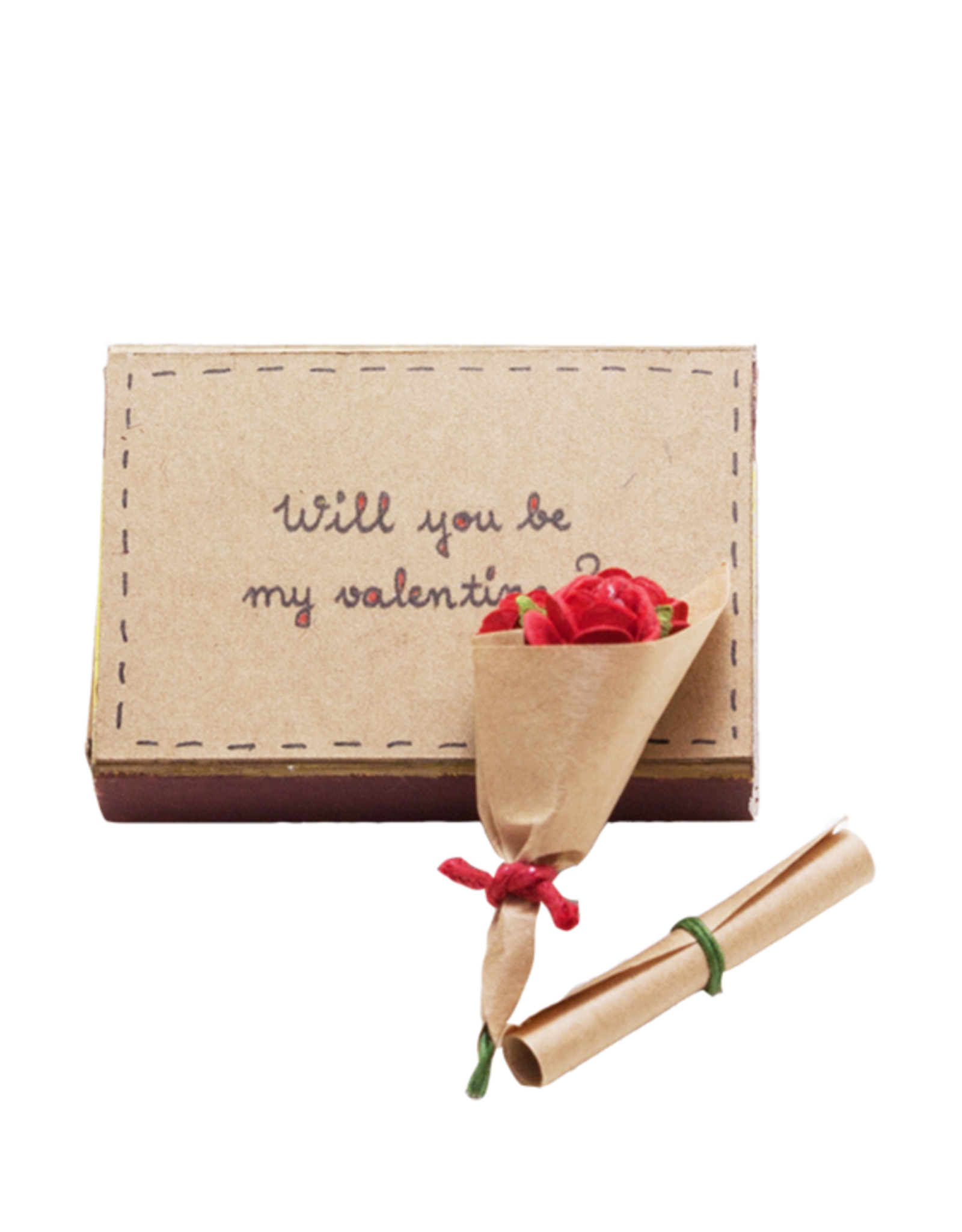 Matchbox Card with Flowers Be My Valentine