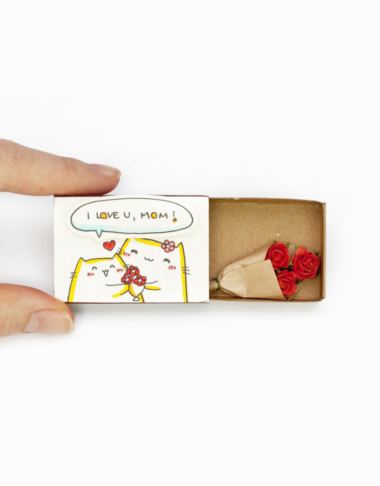 Matchbox Card with Flowers I Love U Mom