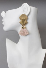 David Aubrey Statement Brass Deco Post Earrings with Silk Tassels - David Aubrey