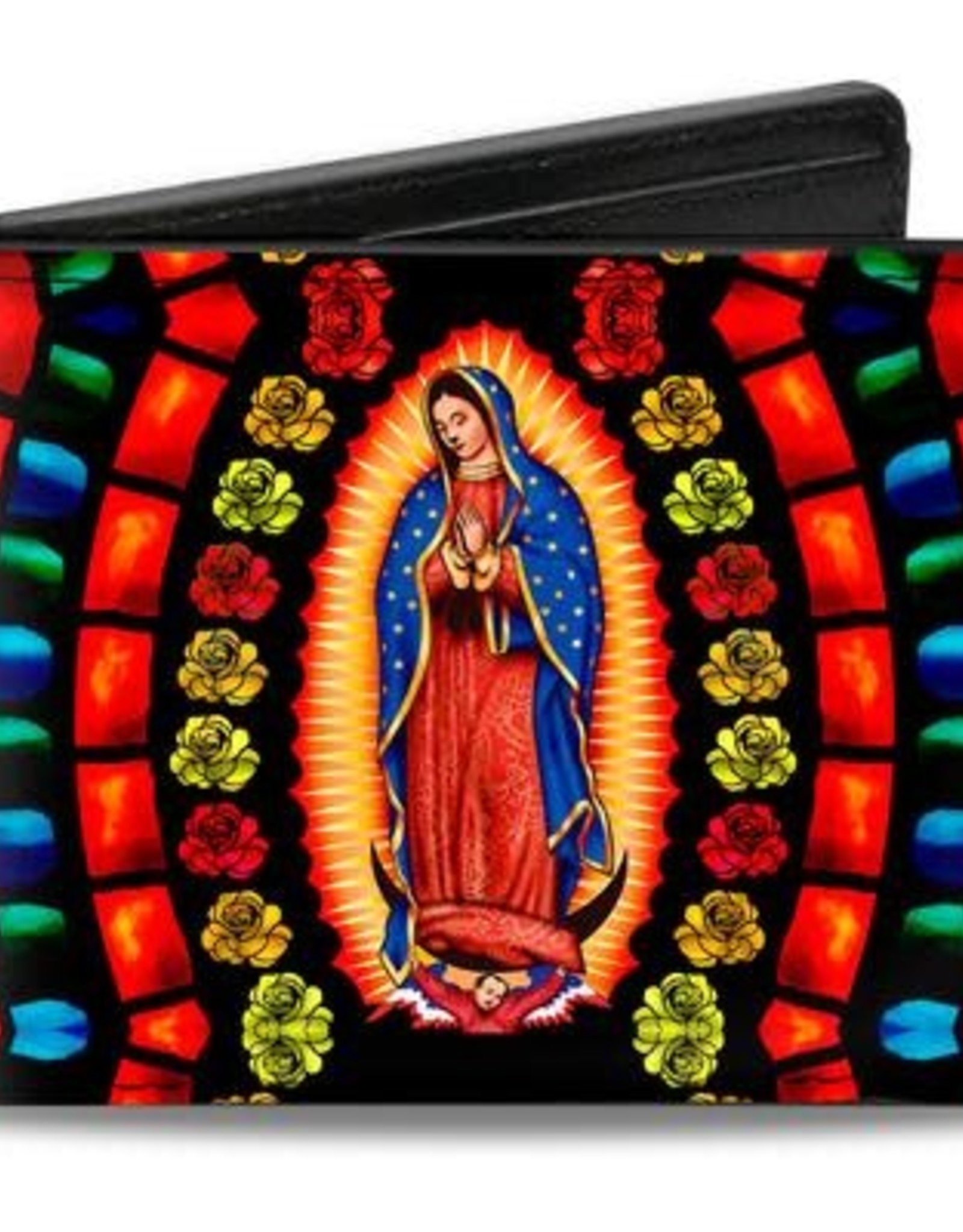 Buckle Down Belts Virgen de Guadalupe Bi-Fold Wallet with Roses
