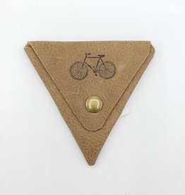In Blue Handmade Bicycle - Triangle Leather Coin Pouch in Taupe