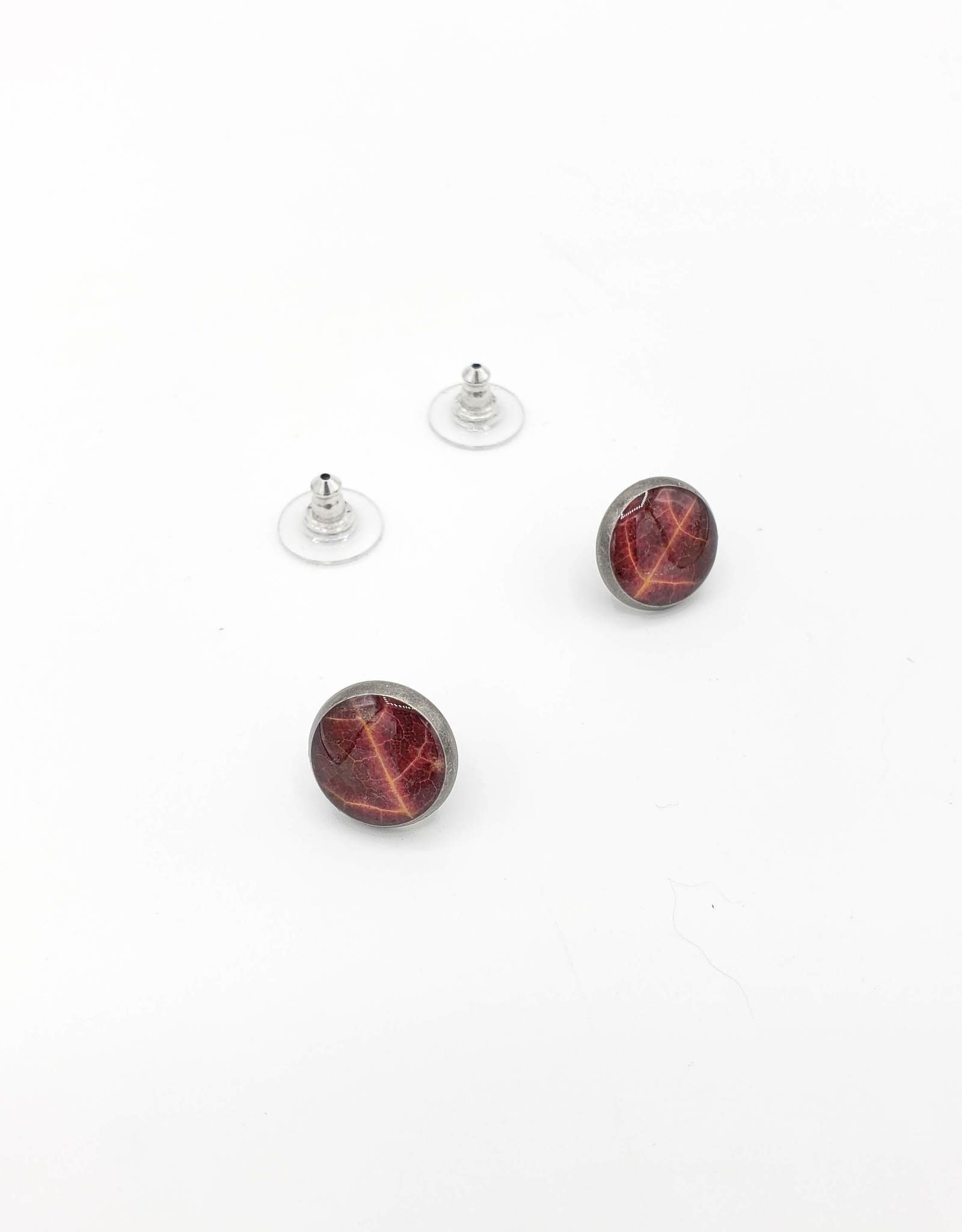 by Kali Red Leaf in Resin Post Earrings, Antiqued Silver - by Kali